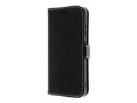 Insmat Exclusive - Vikbart fodral för mobiltelefon - läder, termoplastisk polyuretan (TPU), galvaniserad bronsring, bomullssömmar - svart - för Samsung Galaxy S26 650-3388