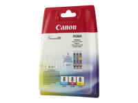 Canon CLI-8 C/M/Y Multi pack - 3-pack - gul, cyan, magenta - original - bläcktank - för PIXMA iP4300, iP4500, iP5300, iP6700, MP600, MP610, MP810, MP960, MP970, MX850, Pro9000 0621B036
