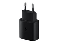 Samsung Fast Charging Wall Charger EP-TA800 - Strömadapter - 25 Watt - 3 A - SFC (USB-C) - på kabel: USB-C - svart - för Galaxy A20, A50, A70, A8s, M30, M40, Note10, S20, S20 5G, S20+ 5G, Z Flip, Z Flip 5G EP-TA800XBEGWW