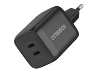 OtterBox Standard - Strömadapter - 65 Watt - 3 A - PD/PPS, Fast Charge - 2 utdatakontakter (USB-C) - svart - Europa (undantaget Storbritannien) 78-81342