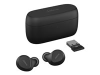 Jabra Evolve2 Buds UC - True wireless-hörlurar med mikrofon - inuti örat - Bluetooth - aktiv brusradering - USB-A via Bluetooth-adapter - ljudisolerande - svart - Zoomcertifierad, Optimerat för Google Meet 20797-989-999