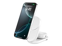Belkin UltraCharge - Trådlöst laddställ - 2-i-1, Qi2, magnetisk, vikbar + växelströmsadapter - 25 Watt - Ultra Fast Charge (USB-C) - vit WIZ039KQWH